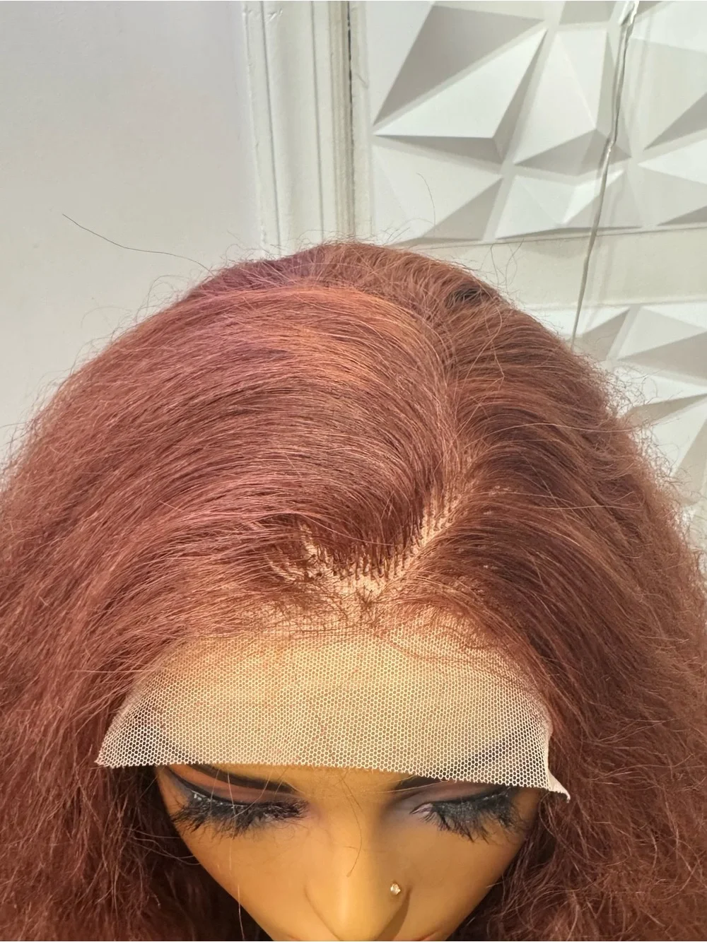 Curly Copper Wig 5x5 Lace Closure Glueless Wavy Hair Blend 14 Inches